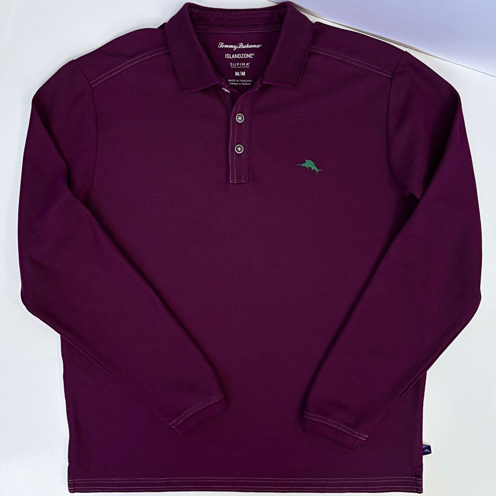 Tommy Bahama Emfielder 2.0 Polo M Purple Galaxy Supima IslandZone Long Sleeve